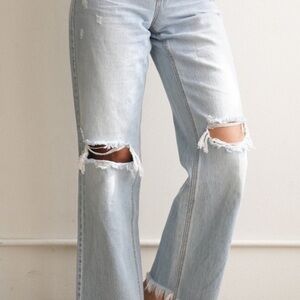 Carly Jean Los Angeles Light Blue Ripped Flare Jeans Malibu